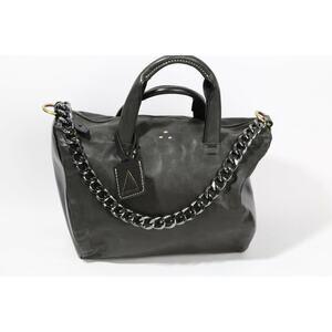 KELSI DAGGER Black Grey Leather Chain Tote Bag